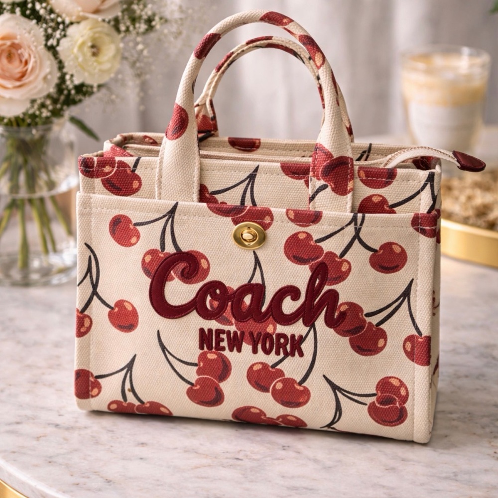 Coach Cherry Canvas Tote in Cream and Red. Xs - Picture 1 of 7